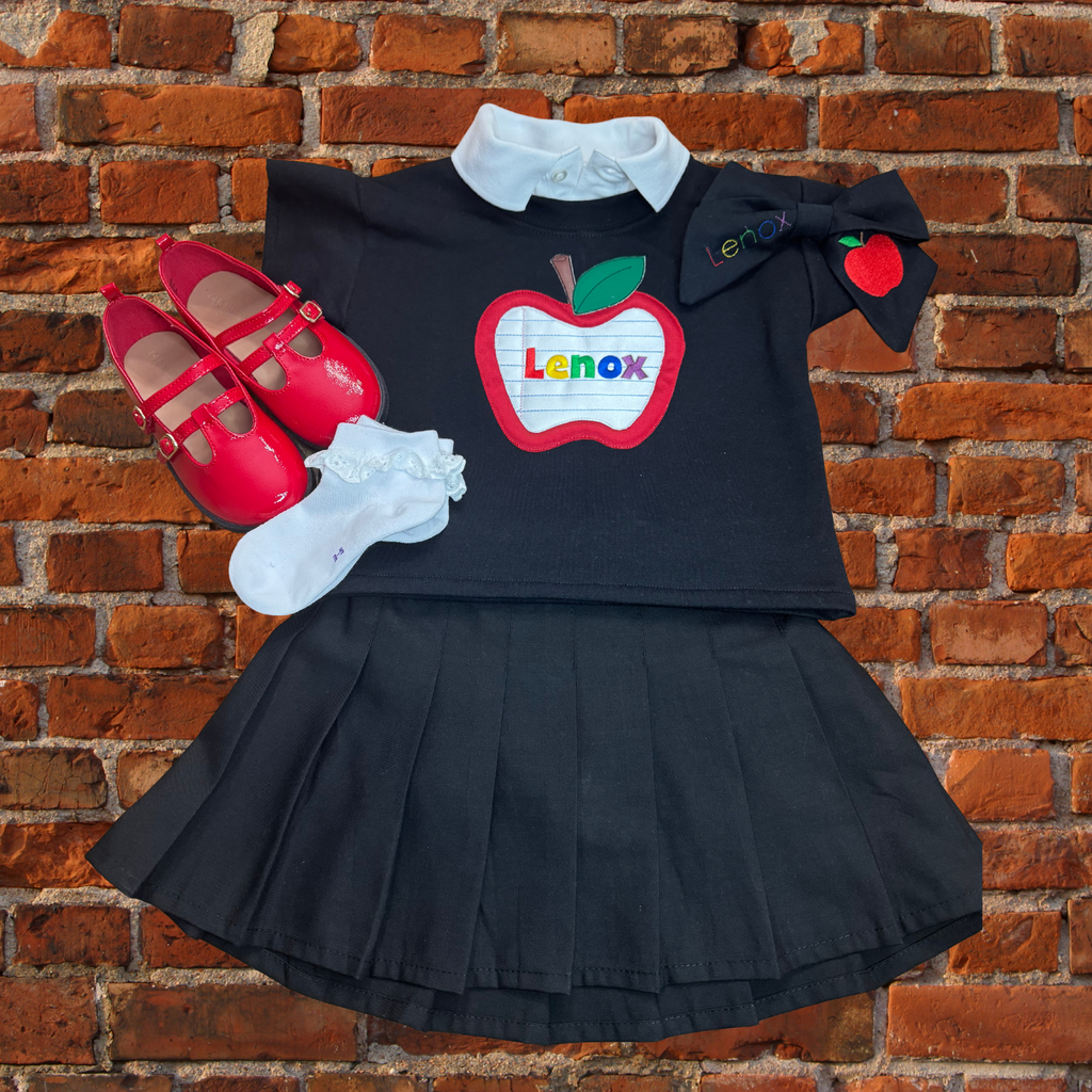 Handmade Preppy School Shirt with Customized Name on Apple.