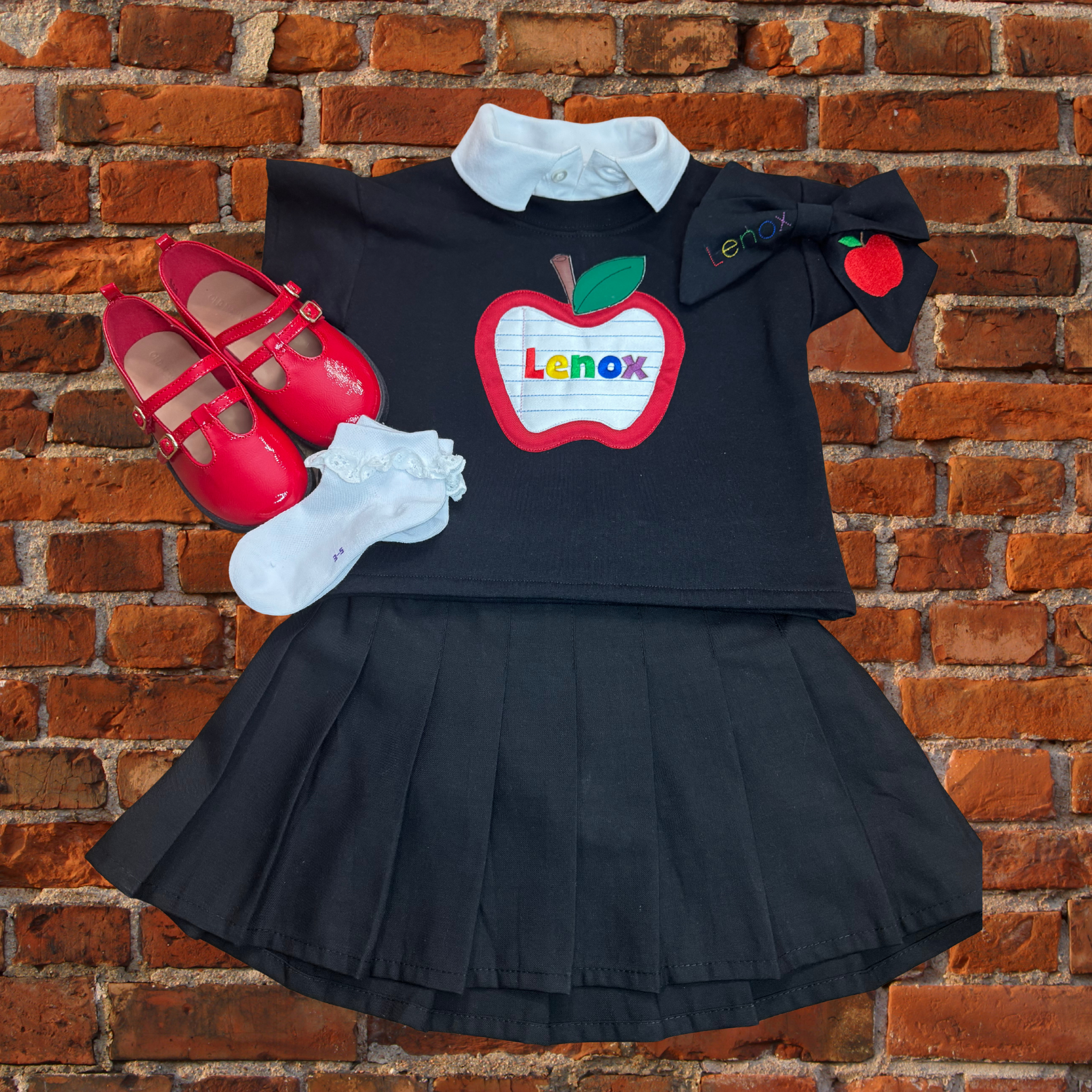 Handmade Preppy School Shirt with Customized Name on Apple.