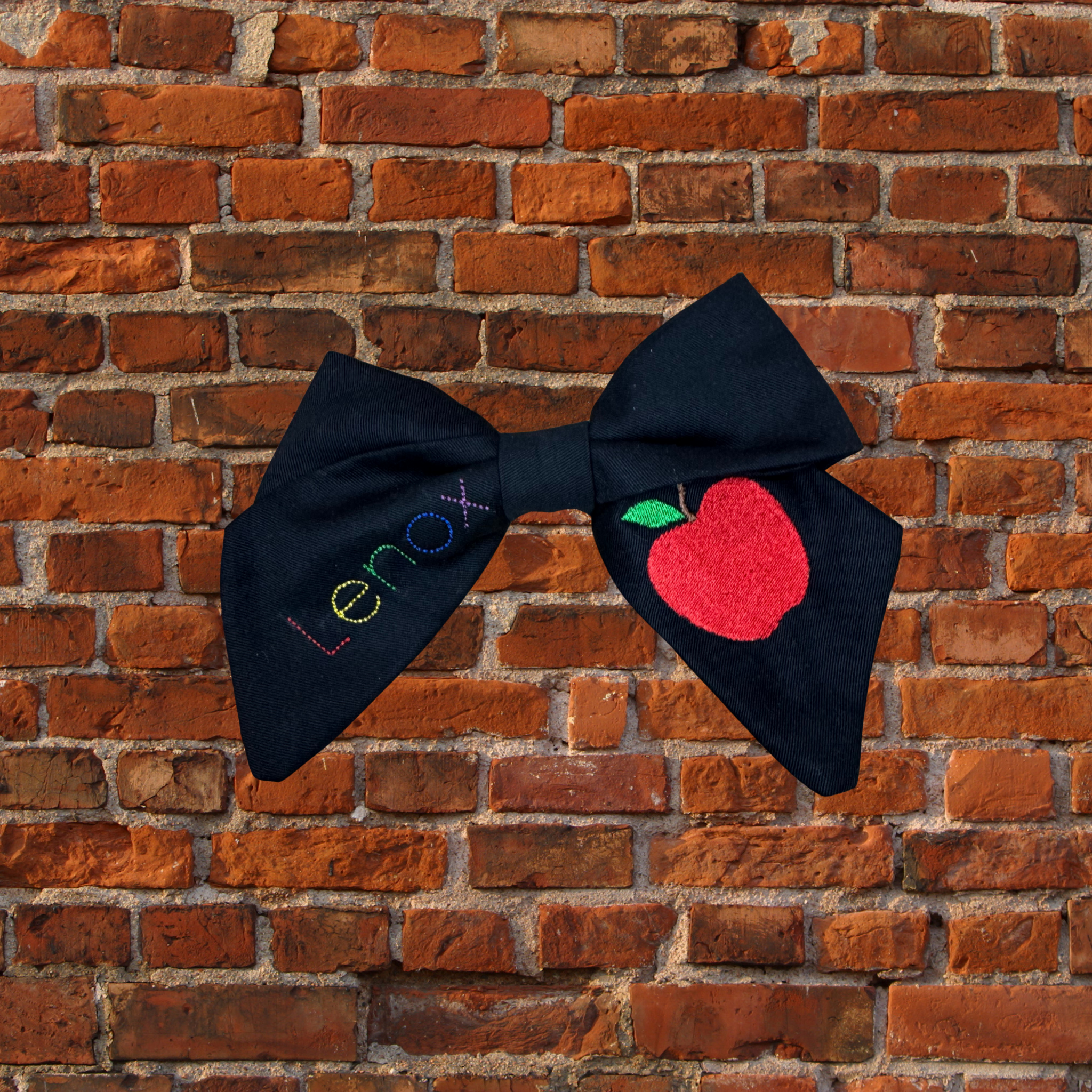 Back to School Apple Bow • Embroidered • with Personalized Name