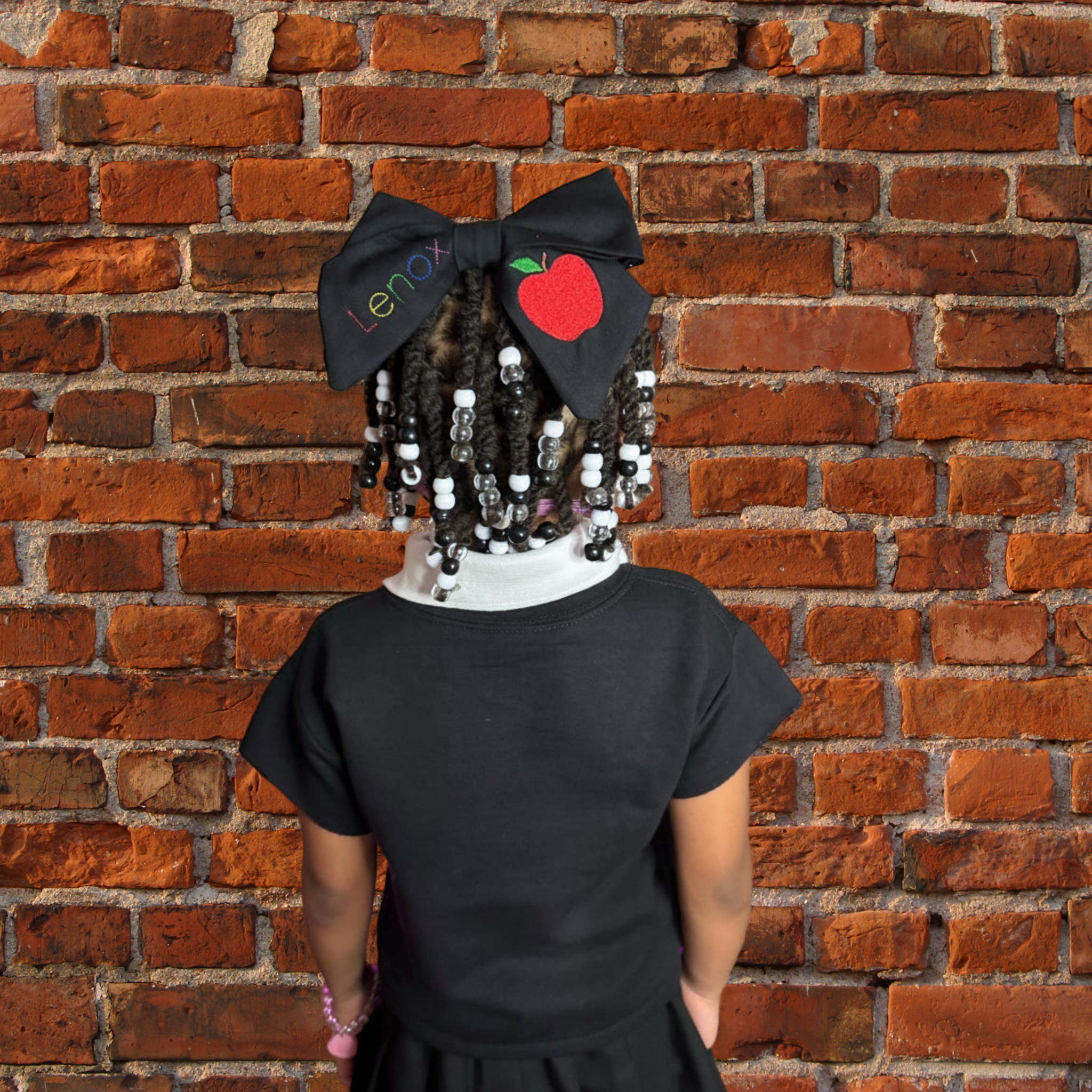 Back to School Apple Bow • Embroidered • with Personalized Name